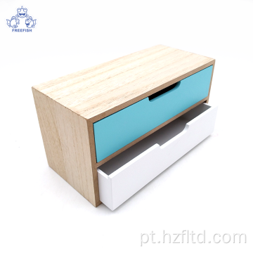 Organizador de mesa de escritório moderno em madeira com 2 gavetas